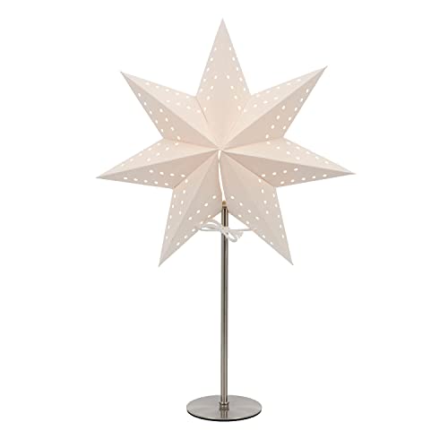 LED Universum - Papier Weihnachtsstern Tischleuchte Standstern weiß, Metallfuss, Dekostern mit Kabelschalter, E14 Fassung, 51cm Höhe (weiß, 1 Stück) von LED Universum