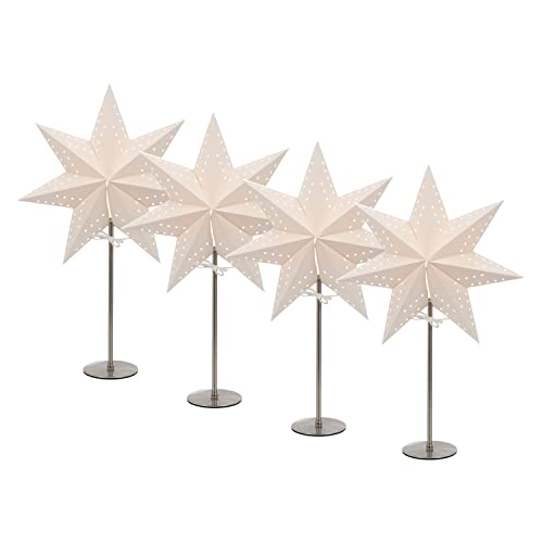 LED Universum - Papier Weihnachtsstern Tischleuchte Standstern weiß, Metallfuss, Dekostern mit Kabelschalter, E14 Fassung, 51cm Höhe (weiß, 4 Stück) von LED Universum