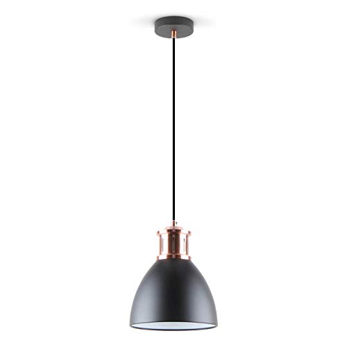 LED Universum Pendelleuchte „Steve“, Metall Schwarz mit kupfer Sockel, 20cm x 141cm, E27 Fassung, max. 40W, Deckenleuchte, Hängelampe, Hängeleuchte, Bar, Lounge, Loft, Restaurant, Diner von LED Universum