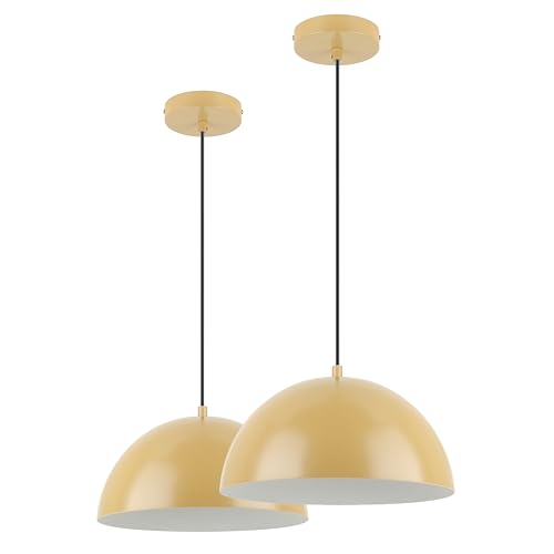 LED Universum Pendelleuchte Jada Ø30cm x 125cm, E27 Fassung, max 40W, Hängelampe, Hängeleuchte, Deckenlampe, Wohnzimmerleuchte, Kinderzimmerlampe, Metall (senf gelb, 2er-Set) von LED Universum