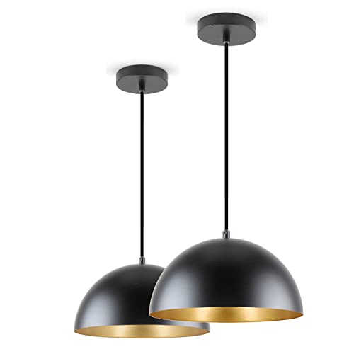 LED Universum 2er-Set Pendelleuchten Jada Schwarz/Gold Ø30cm x 125cm, E27 Fassung, max. 40W, Hängelampe, Hängeleuchte, Deckenlampe, Wohnzimmerleuchte, Kinderzimmerlampe, Metall von LED Universum