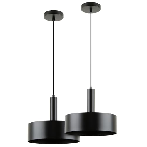LED Universum - Pendelleuchte Victoria Ø 30cm Metall rund für LED E27 Leuchtmittel max 40W (exklusive) höhenverstellbar bis 150cm Esstisch Wohnzimmer Hängelampe Deckenlampe schwarz 2er Set von LED Universum