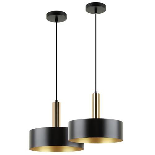 LED Universum - Pendelleuchte Victoria Ø 30cm Metall rund für LED E27 Leuchtmittel max 40W (exklusive) höhenverstellbar bis 150cm Esstisch Wohnzimmer Hängelampe Deckenlampe schwarz gold 2er Set von LED Universum