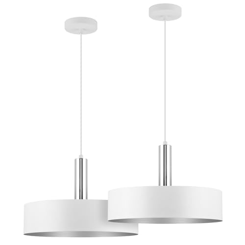 LED Universum - Pendelleuchte Victoria Ø 40cm Metall rund für LED E27 Leuchtmittel max 40W (exklusive) höhenverstellbar bis 150cm Esstisch Wohnzimmer Hängelampe Deckenlampe weiß silber 2er Set von LED Universum