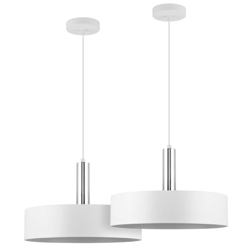 LED Universum - Pendelleuchte Victoria Ø 40cm Metall rund für LED E27 Leuchtmittel max 40W (exklusive) höhenverstellbar bis 150cm Esstisch Wohnzimmer Hängelampe Deckenlampe weiß silber 2er Set von LED Universum