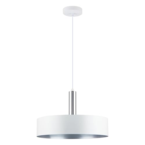 LED Universum - Pendelleuchte Victoria Ø 40cm Metall rund für LED E27 Leuchtmittel max 40W (exklusive) höhenverstellbar bis 150cm Esstisch Wohnzimmer Hängelampe Deckenlampe weiß silber von LED Universum