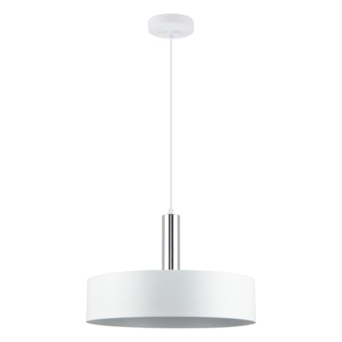 LED Universum - Pendelleuchte Victoria Ø 40cm Metall rund für LED E27 Leuchtmittel max 40W (exklusive) höhenverstellbar bis 150cm Esstisch Wohnzimmer Hängelampe Deckenlampe weiß silber von LED Universum