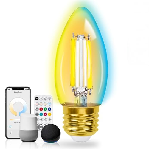 LED Universum Smart Home Filament Leuchtmittel Glühlampe E27 C35 Glas getönt 4,5W CCT 2700-6500K 470lm mit Fernbedienung oder App steuerbar, BT-Mesh, Ø35xH92mm LED Universum Smart Home Filament Leuchtmittel Glühlampe E27 C35 Glas getönt 4,5W CCT 2700-6500K 470lm mit Fernbedienung oder App steuerbar, BT-Mesh, Ø35xH92mm von LED Universum