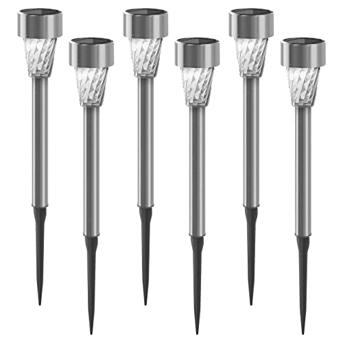 LED Universum 6er-Set Erdspieß-Solarleuchten tageslichtweiß Solar Gartenleuchte aus Edelstahl und Kunststoff IP44 Solarlampen für Garten Dekoration Licht für außen (041-9041) von LED Universum