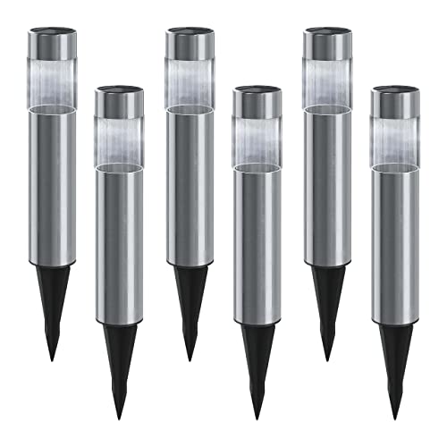 LED Universum 6er-Set Erdspieß-Solarleuchten tageslichtweiß Solar Gartenleuchte aus Edelstahl und Kunststoff IP44 Solarlampen für Garten Dekoration Licht für außen (047-9044) von LED Universum