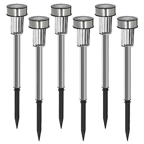 LED Universum 6er-Set Erdspieß-Solarleuchten warmweiß Solar Gartenleuchte aus Edelstahl und Kunststoff IP44 Solarlampen für Garten Dekoration Licht für außen (063-9141) von LED Universum