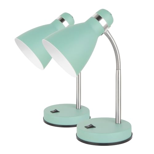 LED Universum Tischleuchte Jasmin für LED E27 Leuchtmittel max. 40W (nicht enthalten) Leselampe Kinderzimmerlampe Schreibtischlampe Metall 1,5m Anschlusskabel verstellbar (Mint Grün, 2er-Set) von LED Universum