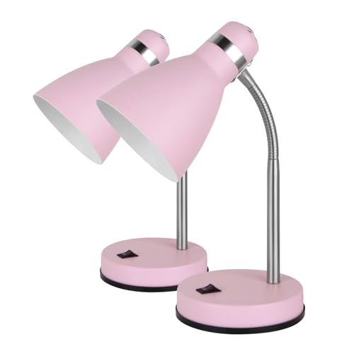 LED Universum Tischleuchte Jasmin für LED E27 Leuchtmittel max. 40W (nicht enthalten) Leselampe Kinderzimmerlampe Schreibtischlampe Metall 1,5m Anschlusskabel verstellbar (Rosa, 2er-Set) von LED Universum