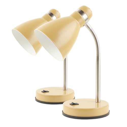 LED Universum Tischleuchte Jasmin für LED E27 Leuchtmittel max. 40W (nicht enthalten) Leselampe Kinderzimmerlampe Schreibtischlampe Metall 1,5m Anschlusskabel verstellbar (Senf Gelb, 2er-Set) von LED Universum