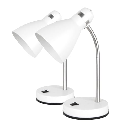 LED Universum Tischleuchte Jasmin für LED E27 Leuchtmittel max. 40W (nicht enthalten) Leselampe Kinderzimmerlampe Schreibtischlampe Metall 1,5m Anschlusskabel verstellbar (Weiß, 2er-Set) von LED Universum