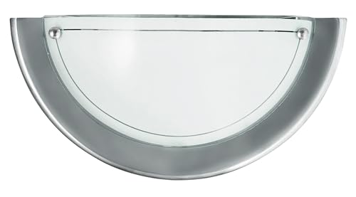 LED Universum Wandleuchte chrom silber halbrund Ø31cm aus Glas satiniert und Metall mit E27 Fassung für Glühbirne oder LED-Leuchtmittel | Wandlampe innen Wohnzimmer Schlafzimmer Küche Flur von LED Universum