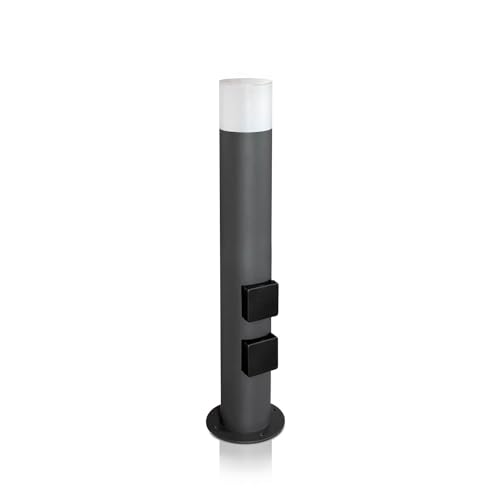 LED Universum - Wegeleuchte 60cm Rund Anthrazit mit 2 Steckdosen aus Aluguss Außenleuchte witterungsbeständig für LED Leuchtmittel E27 Gartenleuchte IP44 von LED Universum
