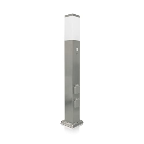 LED Universum Wegeleuchte mit 80cm Edelstahl Außenleuchte Stehleuchte Energiesäule Stromsäule Stromverteiler für den Garten Gartensteckdose (Edelstahl mit Bewegungsmelder und 2 Steckdosen) von LED Universum