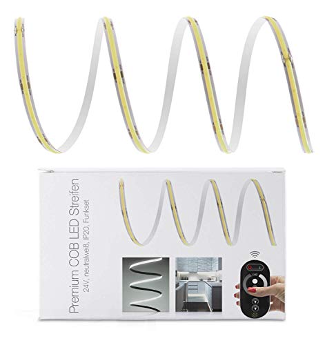 Premium 24V COB LED Streifen IP20 neutralweiß Funk-SET & Netzteil 4m von LED Universum