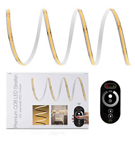 Premium 24V COB LED Streifen IP20 warmweiß Funk-SET & Netzteil 5m von LED Universum