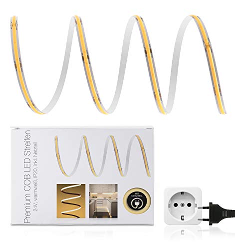 Premium 24V COB LED Streifen IP20 warmweiß SET Netzteil 2m von LED Universum