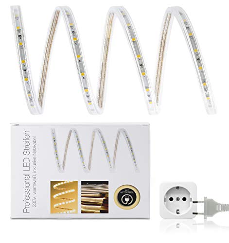 Professional 230V LED High Power Streifen IP68 warmweiß 60 LED/m 2835 SET Anschlusskabel 5m von LED Universum