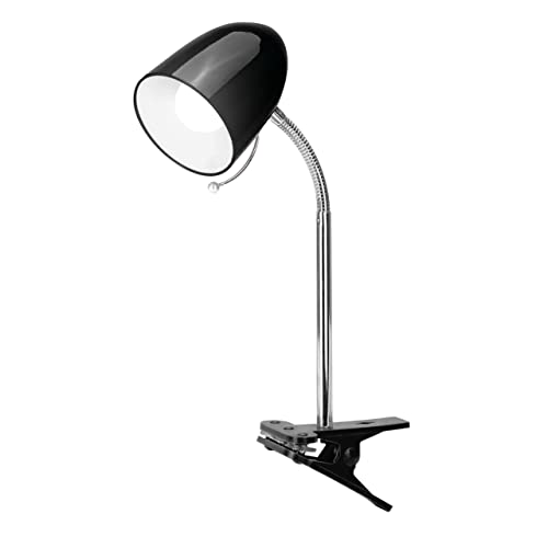 Schreibtischlampe Tischleuchte Leselampe Klemmleuchte Nachttischleuchte Retro aus Metall mit Schwanenhals, schwenkbar, mit Schnurschalter, Fassung E27 (ohne Leuchtmittel, Klemmleuchte schwarz) von LED Universum