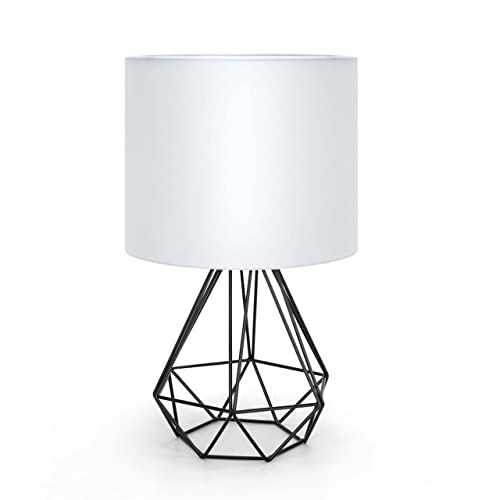 LED Universum Tischleuchte Tischlampe Nachttischlampe Leseleuchte mit Stoffschirm weiß E14 Sockel Drahtgestell-Fuß schwarz - 7367 von LED Universum