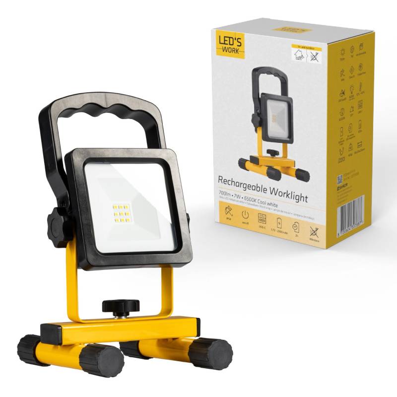 LED's Work Arbeitsleuchte Aufladbar 7W 700 lm 6.500 K IP54 Schwarz-Gelb von LED's Work