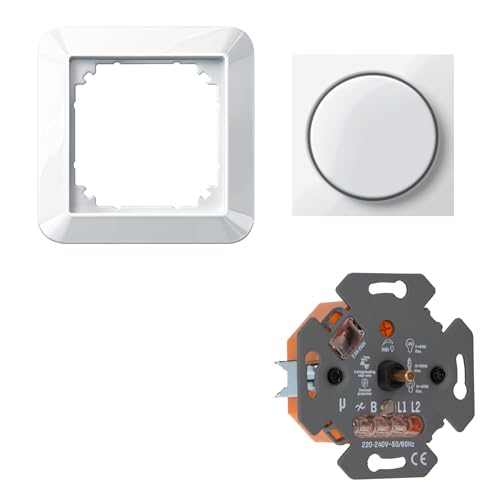 LED-Dimmer Universaldimmer 3-250W als Komplettset mit Merten 1-M polarweiß glänzend Phasenanschnitt und Phasenabschnitt von LED's light