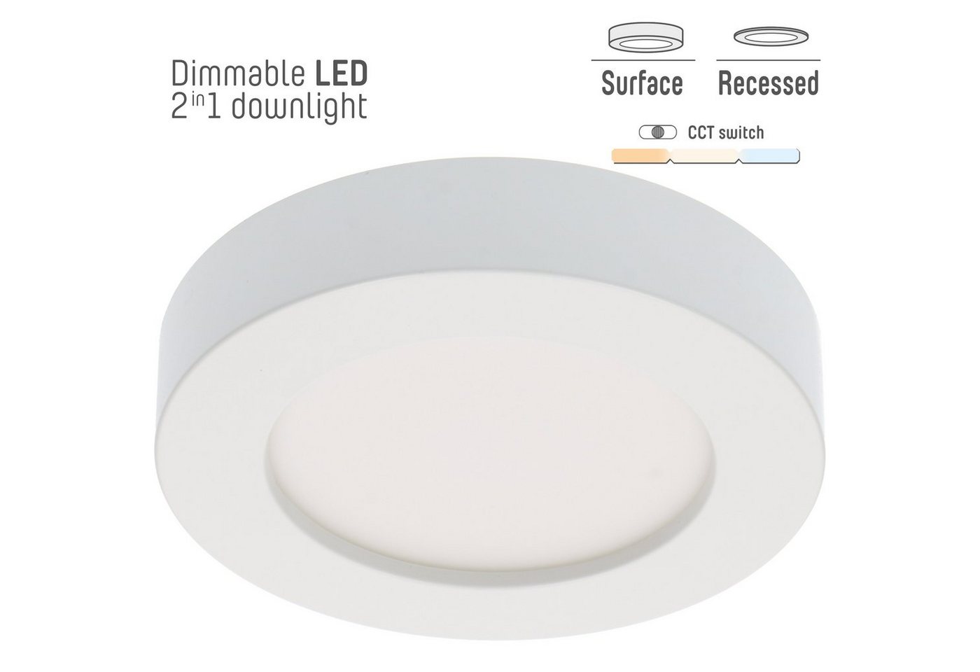 LED's light LED Einbauleuchte 0810381 LED-Strahler, LED, 18cm dimmbar 12W CCT warm-neutral-kaltweiß Unterputz Aufputz von LED's light