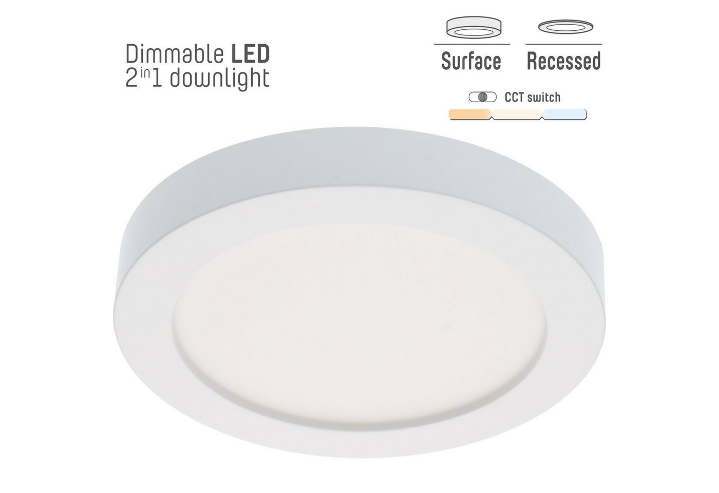 LED's light LED Einbauleuchte 0810382 LED-Strahler, LED, 22,5cm dimmbar 15W CCT warm-neutral-kaltweiß Unterputz Aufputz von LED's light