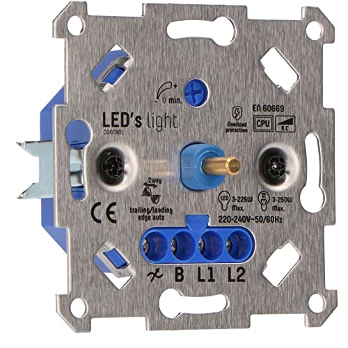 Universal Drehdimmer 250W - Unterputz Dimmschalter für dimmbare LED und Halogenlampen, Phasenabschnitt oder Phasenanschnitt wird automatisch eingestellt von LED's light