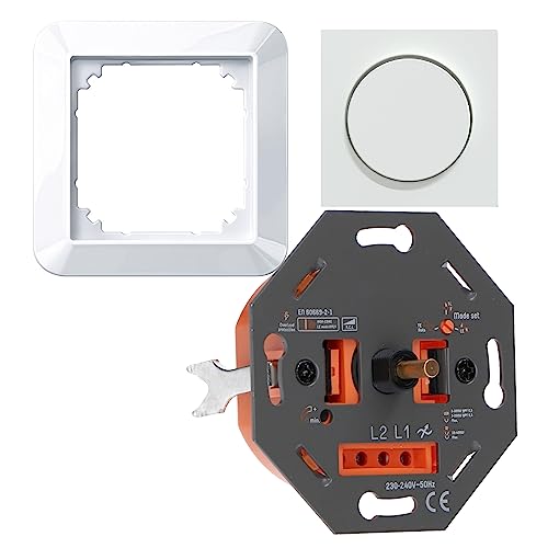 proventa Universaldimmer für alle dimmbaren Leuchtmittel als Komplettset mit Merten 1-M aktivweiß glänzend, Phasenan- und abschnitt, 3-300 W LED/10-400 W Halogen, Befestigungskrallen von LED's light