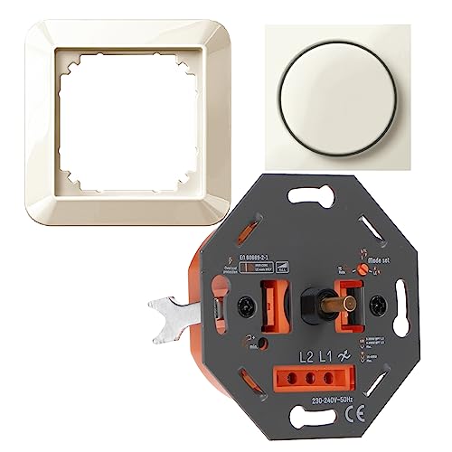 proventa Universaldimmer für alle dimmbaren Leuchtmittel als Komplettset mit Merten 1-M weiß glänzend, Phasenan- und abschnitt, 3-300 W LED/10-400 W Halogen, Befestigungskrallen von LED's light