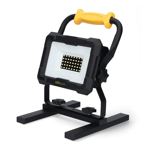 LED's work LED Akku Baustrahler 20W – 2000 Lumen kaltweiß – kompatibel mit 18V Bosch Professional, Makita, Metabo (CAS), Einhell – dimmbare Baustellenlampe & mobile Arbeitsleuchte von LED's work