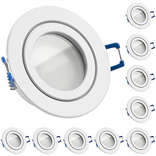 LEDANDO 10er IP44 LED Einbaustrahler Set Weiß mit LED GU10 Markenstrahler 5W - warmweiss - 120° Abstrahlwinkel - Feuchtraum/Badezimmer - 35W Ersatz - A+ - LED Spot 5 Watt - Einbauleuchte rund von LEDANDO