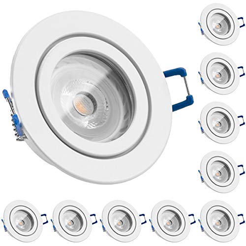 LEDANDO 10er IP44 LED Einbaustrahler Set Weiß mit LED GU10 Markenstrahler 7W - warmweiss - 30° Abstrahlwinkel - Feuchtraum/Badezimmer - 50W Ersatz - A+ - LED Spot 7 Watt - Einbauleuchte rund von LEDANDO