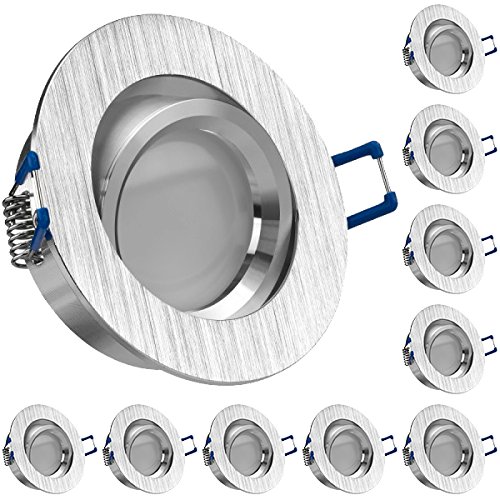 10er LED Einbaustrahler Set Bicolor (chrom / gebürstet) mit LED GU10 Markenstrahler von LEDANDO - 5W DIMMBAR - warmweiss - 110° Abstrahlwinkel - schwenkbar - 35W Ersatz - A+ - LED Spot 5 Watt - Einbauleuchte LED rund von LEDANDO