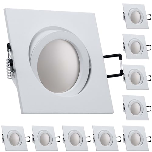 LEDANDO 10er LED Einbaustrahler Set Weiß matt mit LED GU10 Markenstrahler 5W - warmweiss - 120° Abstrahlwinkel - schwenkbar - 35W Ersatz - A+ - LED Spot 5 Watt - Einbauleuchte LED eckig von LEDANDO