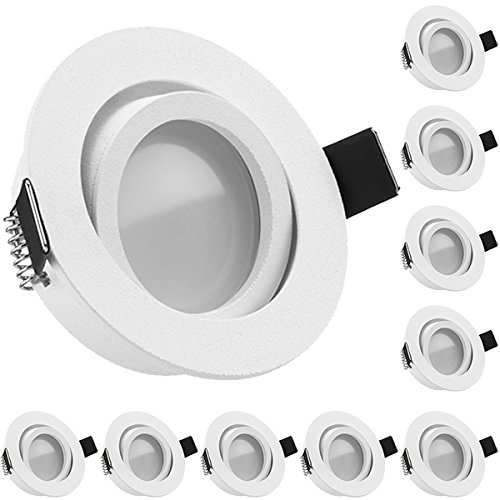 LEDANDO 10er LED Einbaustrahler Set Weiß matt mit LED GU10 Markenstrahler 5W - warmweiss - 120° Abstrahlwinkel - schwenkbar - 35W Ersatz - A+ - LED Spot 5 Watt - Einbauleuchte LED rund von LEDANDO
