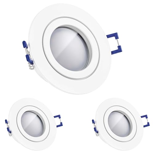 LEDANDO 3er IP44 LED Einbaustrahler Set Weiß matt mit LED GU10 Markenstrahler 5W - warmweiss - 120° Abstrahlwinkel - Feuchtraum/Badezimmer - 35W Ersatz - A+ - LED Spot 5 Watt - Einbauleuchte r von LEDANDO