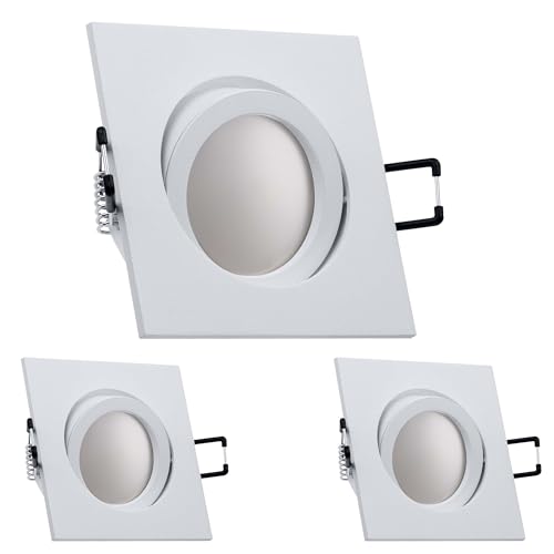 LEDANDO 3er LED Einbaustrahler Set Weiß matt mit LED GU10 Markenstrahler 5W - warmweiss - 120° Abstrahlwinkel - schwenkbar - 35W Ersatz - A+ - LED Spot 5 Watt - Einbauleuchte LED eckig von LEDANDO