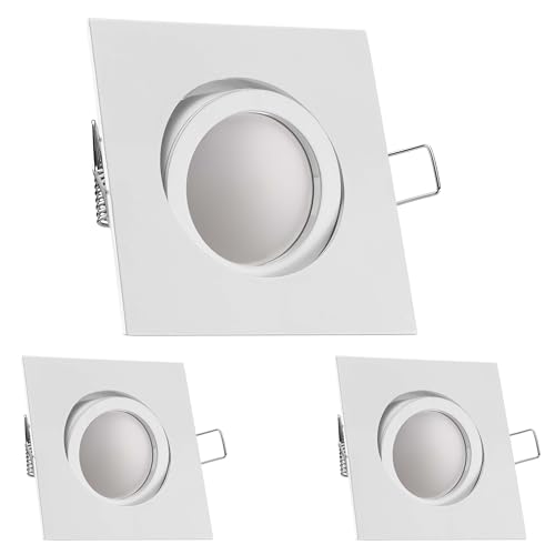 LEDANDO 3er LED Einbaustrahler Set Weiß mit LED GU10 Markenstrahler 5W DIMMBAR - warmweiss - 110° Abstrahlwinkel - schwenkbar - 35W Ersatz - A+ - LED Spot 5 Watt - Einbauleuchte LED eckig von LEDANDO