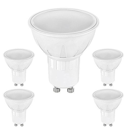 5er Pack LEDANDO GU10 LED Strahler - 5Watt - 390lm - Milchglasoptik - extra großer Abstrahlwinkel - Leistungsstarke SMD - Energieeffizienzklasse A+ - warmweiß [5W LED Spot - LED Leuchtmittel - LED Lampe] von LEDANDO