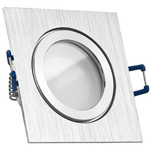 IP44 LED Einbaustrahler Set Bicolor (chrom / gebürstet) mit LED GU10 Markenstrahler von LEDANDO - 5W DIMMBAR - warmweiss - 110° Abstrahlwinkel - Feuchtraum / Badezimmer - 35W Ersatz - A+ - LED Spot 5 Watt eckig von LEDANDO