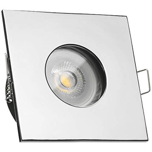 LEDANDO IP65 LED Einbaustrahler Set Chrom mit LED GU10 Markenstrahler 7W - warmweiss - 30° Abstrahlwinkel - Feuchtraum/Bad - 50W Ersatz - A+ - LED Spot 7 Watt - Einbauleuchte eckig von LEDANDO