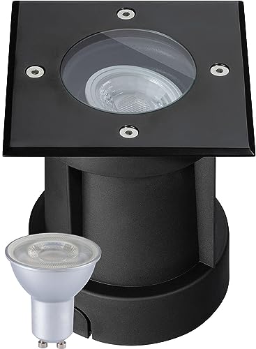 LEDANDO LED Bodeneinbaustrahler Set - Schwenkbar und Dimmbar - Schwarz - 7W LED GU10 warmweiß - eckig - IP67 von LEDANDO