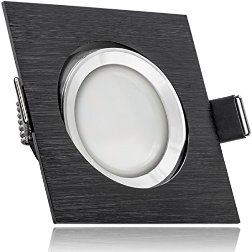 LEDANDO LED Einbaustrahler Set Bicolor (chrom/schwarz) mit LED GU10 Markenstrahler 5W - warmweiss - 120° Abstrahlwinkel - schwenkbar - 35W Ersatz - A+ - LED Spot 5 Watt - Einbauleuchte LED eckig von LEDANDO