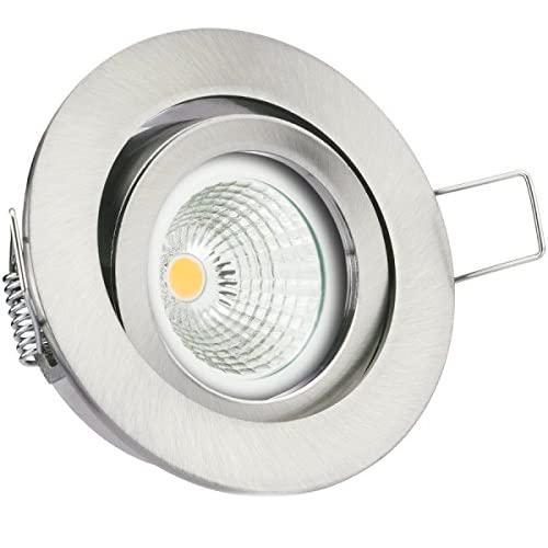 LEDANDO LED Einbaustrahler Set EXTRA FLACH (35mm) in Silber gebürstet mit LED Markenleuchtmittel 5W DIMMBAR - 2.700 Kelvin warmweiss - 60° Abstrahlwinkel - schwenkbar - 35W Ersatz - COB LED Spot von LEDANDO